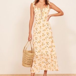 Reformation Naples Floral Maxi Corset Dress in Limonada Yellow Size 8